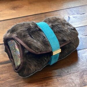 ❄️ 50% off winter Stephanie Johnson faux fur metallic pouch cosmetic makeup bag